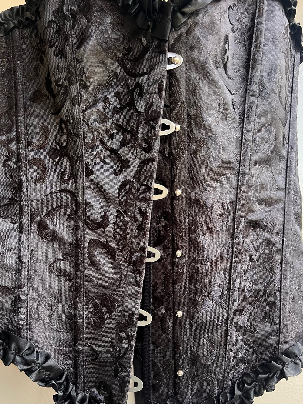Gothic Black Brocade Corset XS Romantic Top Adjustable Lace Up Bustier Festival - Picture 6 of 16
